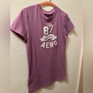 Aeropostale T Shirt Women Violet Jersey Knit 87 Banner Appliqué Graphic NWT Sz M